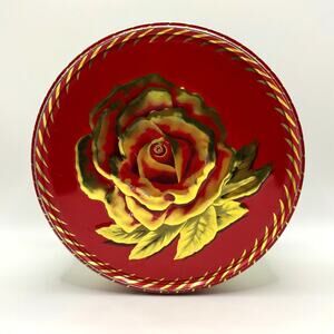 VTG 1950's Shirley Jean Fruit Cake Tin, Red, Gold, Rose, Excellent Condition